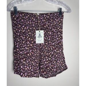 Easel Los Angeles Whimsy Boho Floral Smocked Shorts Brown Pink Ditsy Print Small